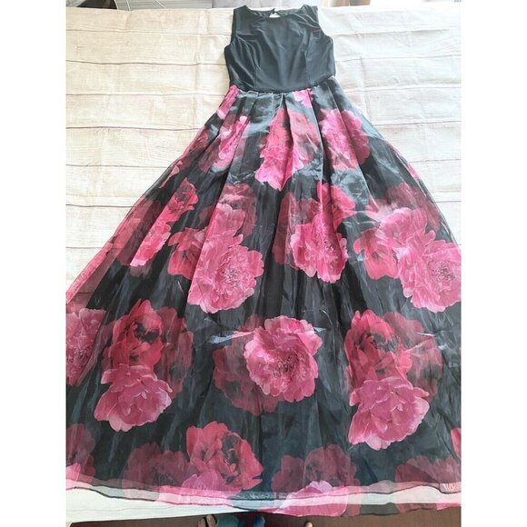 Eliza J Women's Jersey Black And Red Floral Ball Gown - 4 - Picture 6 of 13
